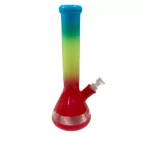 Rainbow Road Water Pipe features a rainbow glass tube and black metal joint for a colorful and stylish smoking experience.
