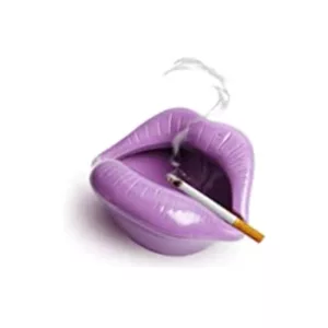 Purple lipstick holder with lit cigarette design.