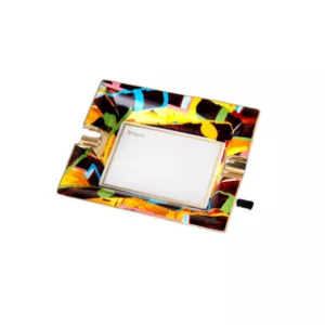 Colorful ashtray with graffiti art and metallic edges, perfect for any smoke enthusiast.