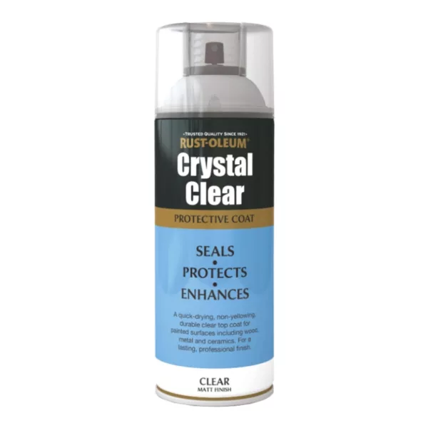 A metal spray can of clear glass cleaner with a white label and blue and white logo, featuring a spray nozzle and plastic handle.