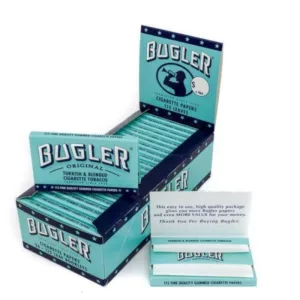 Blue cardboard box with white 'Bugler' branding.