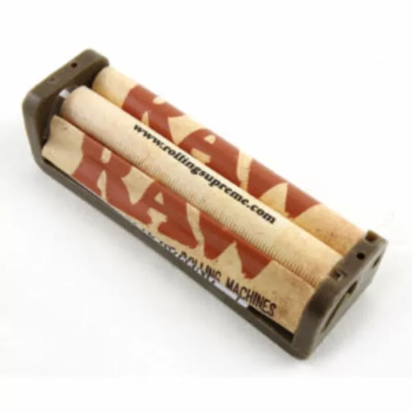 Two 1 1/4 Raw rollers in a brown plastic holder with slots for easy use.