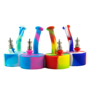 Three small, multicolored glass pipettes connected by a silicone base and metal straw for convenient dabbing.