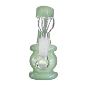 A bright green honeycomb glass bubble water pipe with a smoke diffuser.