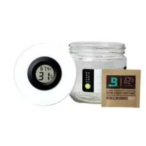 A smart storage solution for your smoking accessories. Control temperature and keep your items fresh with this clear plastic jar featuring a digital temperature control and small knob. Includes a piece of foil with tinder and a packet of tea leaves. Perfect for keeping your stash organized and protected.