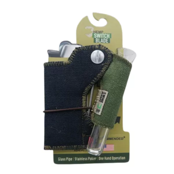 Denim pouch with front and back pockets, empty and unused. Perfect for storing smoking accessories.