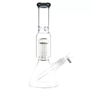 Clear glass beaker with small circular opening for use with HI104 Jelly Perc smoking device.