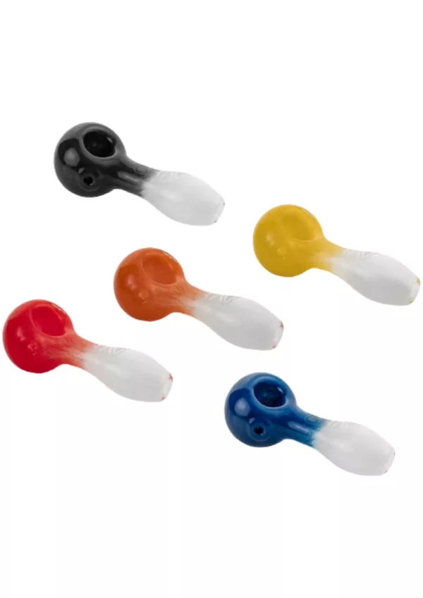 Six colorful, translucent plastic spoons with 'I' shaped handles and 'i' shaped bowls, available in red, orange, yellow, green, blue, and purple. Perfect for stirring and measuring ingredients in a bong or pipe.