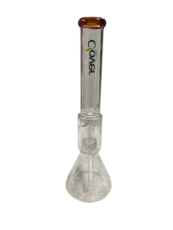 clear glass bong with a golden handle and downstem, designed for easy use and optimal water collection.