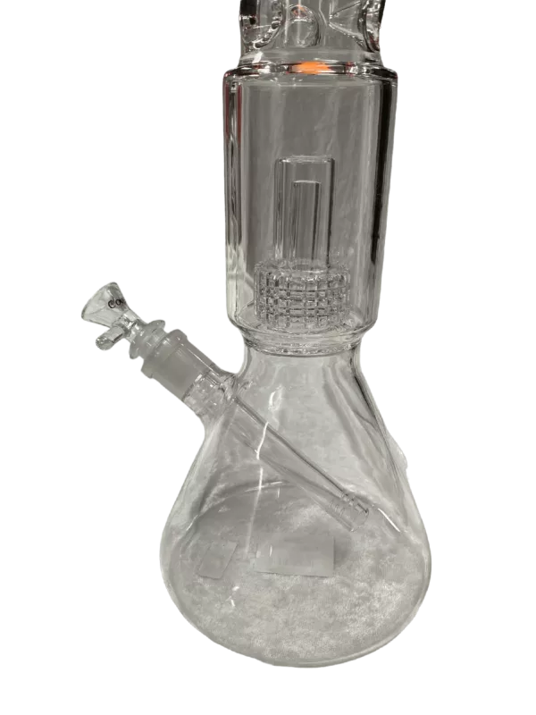 Clear glass bong with honey pot on top, wide bowl and small mouth. Honey Pot WP - CCWPA81.