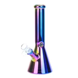 Chrome Water Pipe with multi-colored glass bong and metallic tube.