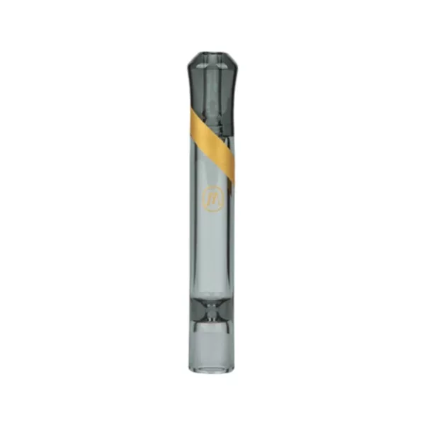 Elegant, clear glass vaporizer with gold strip and circular mouthpiece. Sleek and modern design. Marley Natural Smoked Glass Taster.