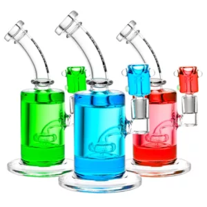 Stylish Glycerin Water Pipe - CCJLB122, featuring three colorful glass beakers on a white background.