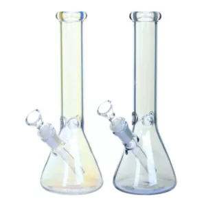 Two clear glass beakers with a wide mouth and small base, used for smoking.