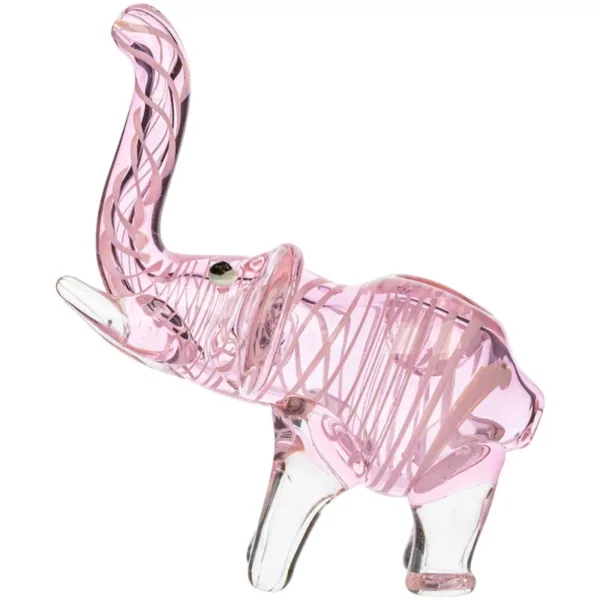 Intricately designed pink glass elephant hand pipe with smooth finish and long curved ears. NNH300.
