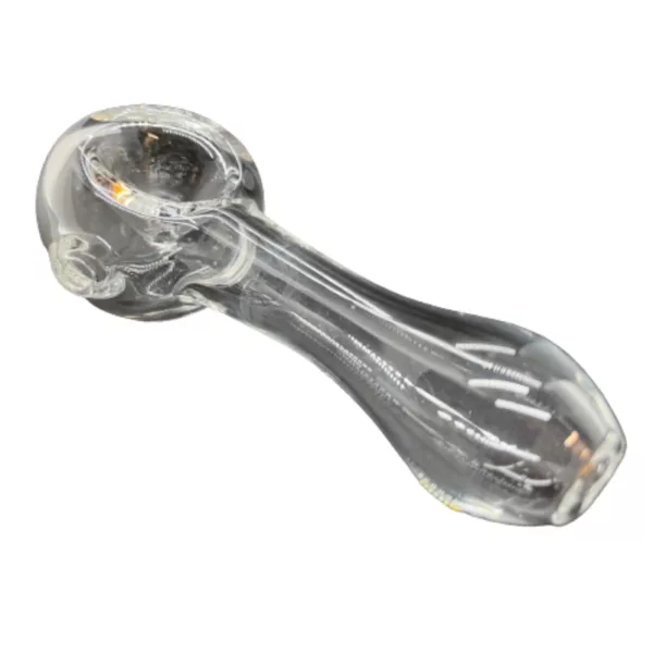 Handcrafted clear glass swan pipe with intricate base design and small bowl. Suitable for smoking.