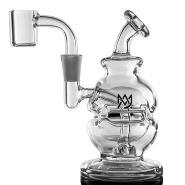 Clear glass water pipe with built-in diffuser and attached base for smooth smoke hits. No designs or logos.