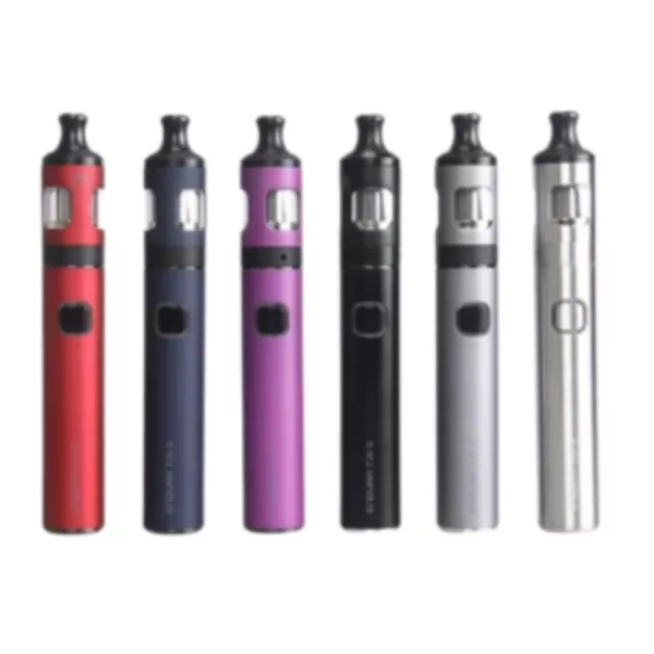 The Endura T20 by Innokin is a sleek vaporizer with a silver and black design, featuring bold red letters and multiple buttons on the front. It has a removable pod and includes various shades of gray, black, and red.