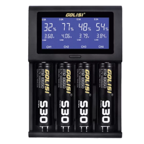 The Golisi I4 Smart Charger can charge four batteries simultaneously and displays their status with an LED display.