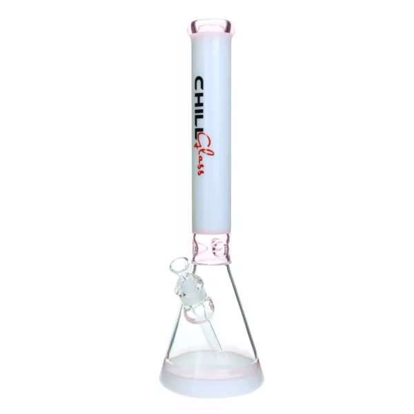 Stylish pink bong with transparent stem and white bowl for a double whammy smoking experience. #CCJLA05