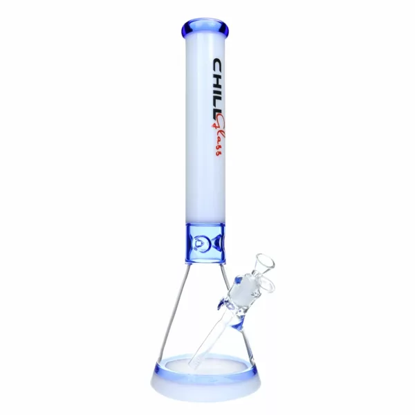Blue & white striped glass bong with clear glass base and handle. Double whammy WP - CCJLA05.
