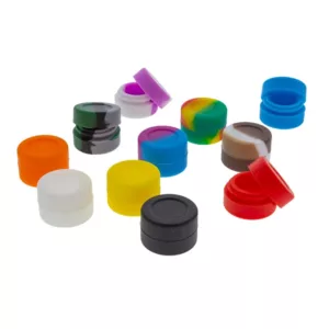 Colorful, transparent silicone containers in various sizes and shapes for storage, packaging, or decoration. Minimalist and modern design. Some with lids. Available in blue, green, purple, pink, and orange.