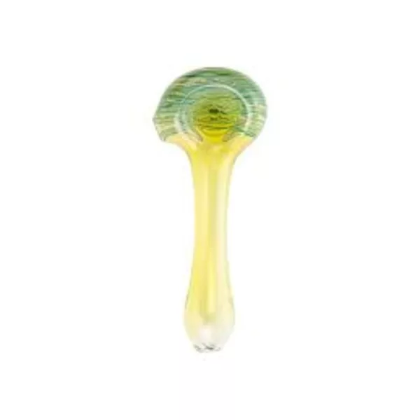 Colorful glass spoon with green-blue swirl handle and white base, perfect for scooping up your favorite smoking products.