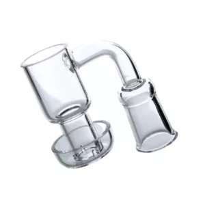 Modern glass smoking pipe with sleek, cylindrical shape and circular mouthpiece and base.