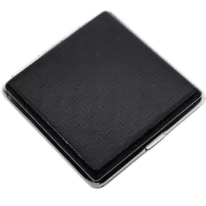 Black Haojue cigarette case with diamond pattern, smooth surface and sleek design.