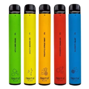 5 packs of 4-color, 1500mg cigarettes in simple packaging with 'Fruitia' logo and '4 x 1.5g, 5 Packs' text in upper right corner.