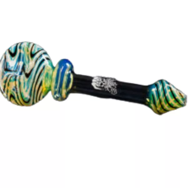 Glass pipe with green and blue striped handle - Big Ass Pipe Medium - Graffix.