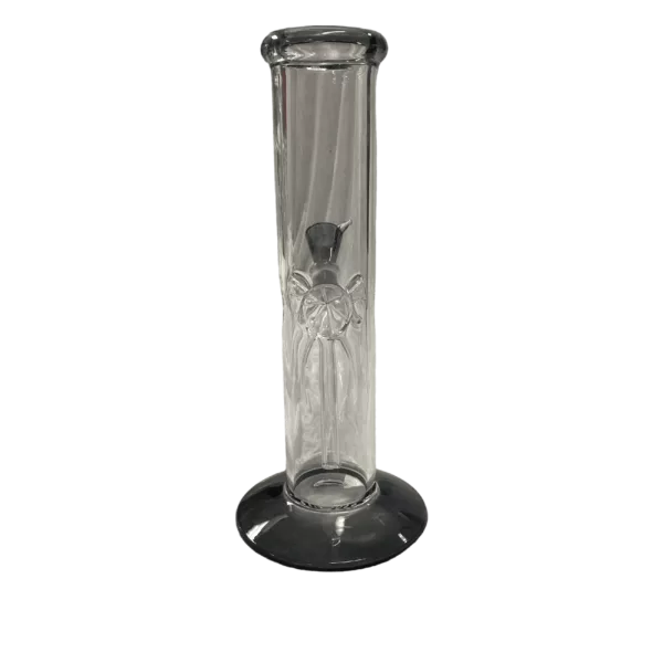 Stunning clear glass vase with intricate abstract design etched onto surface, looking like a map of the universe. Tapered top and round base. Perfect for any home decor.