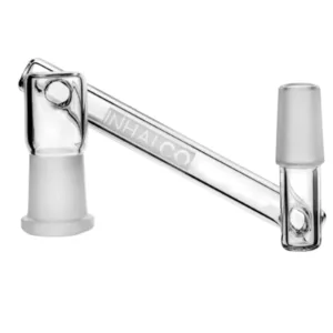 A clear glass dropper with a plastic tube and handle, used for dispensing liquids. The dropper has a small spout and a thumb grip on the handle. It is held in place by a mechanism.