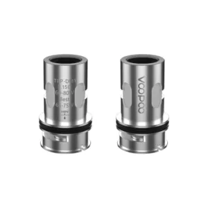 Two metal cylindrical tanks with clearomizers and/or clearomizer caps for holding e-liquid in vaping devices.