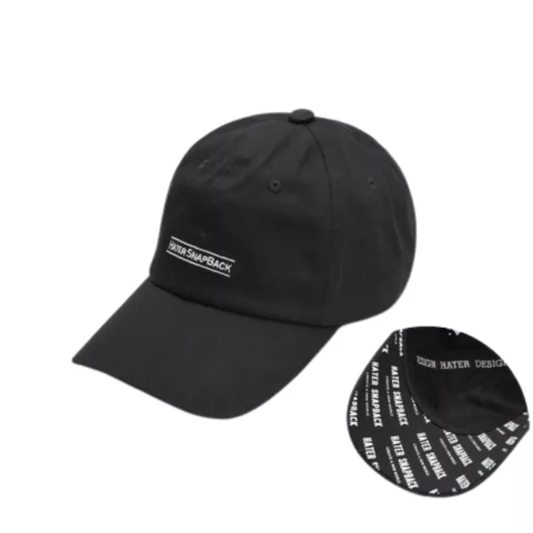 Black & white design with white 'Hater' lettering on front and center of visor, small logo on left bill.