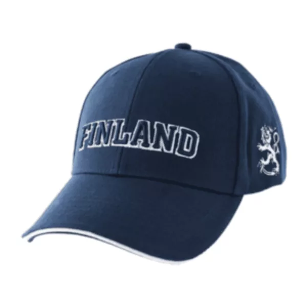 Navy blue baseball cap with white embroidery, company logo, and adjustable buckle. Designed for outdoor activities and has a comfortable fit. Flanders written on side.