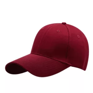 Red baseball cap with flat brim and adjustable strap, made of smooth lightweight fabric.