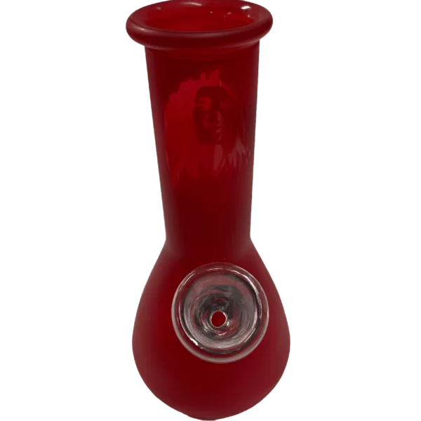 Red glass bong with small bowls and clear base and stem. Tiny Colored Marley Water Pipe from RRR0.