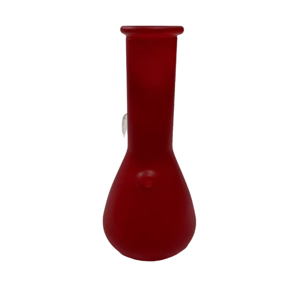 Handmade red glass water pipe with smooth cylindrical body and small handle on top. No markings or logos. High-quality finish.