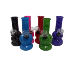 Colorful, playful stack of glass water pipes for personal or business use.