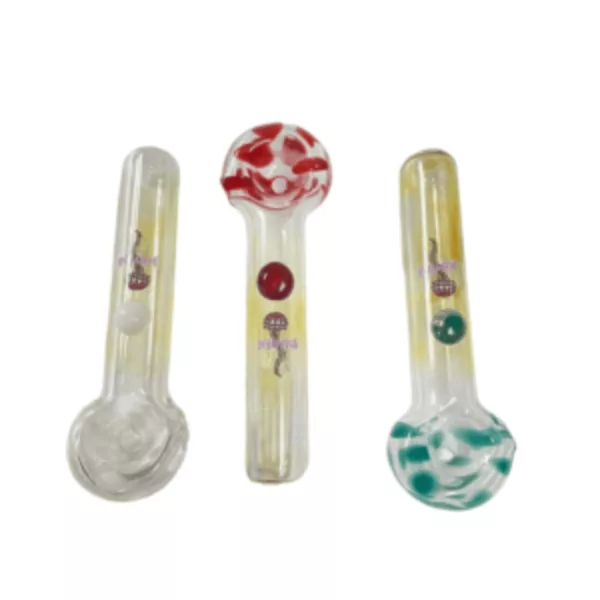 Three colorful glass smoking pipes with unique designs: jellyfish, wave, and stripe. Perfect for烟雾爱好者.