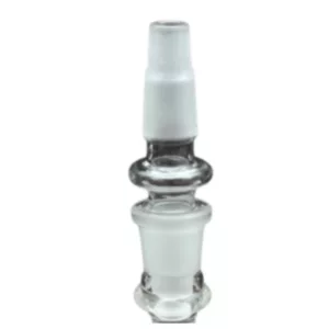 Glass pipe adapter with white base, black ring, and bulbous base. NN201 model. Clear, well-lit image.