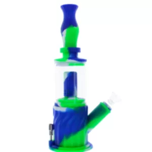 Blue & green silicone nectar collector with swirled design, clear stem & base. WWSCN5.