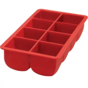 Flexible silicone ice cube tray with 6 compartments for making ice cubes or ice packs. Can also be used for storing and serving food or drinks.