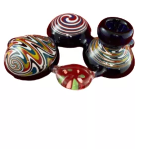 Trippy, colorful glass pieces in a triangular formation, perfect for decoration or functional use. Get yours now!