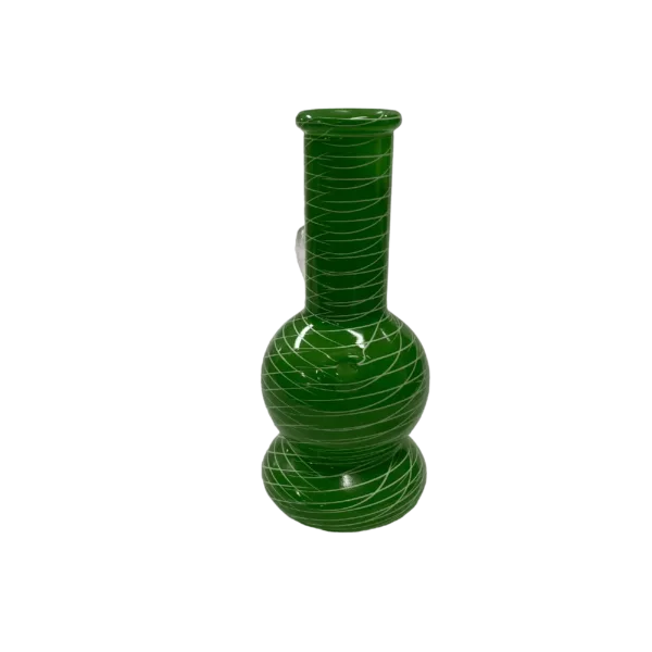 Stylish green glass water pipe with a curved design for a unique smoking experience.