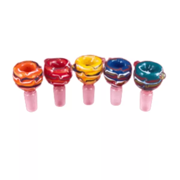 Handmade glass smoking pipes in a variety of colors, arranged in a circular formation. Perfect for collectors or smokers looking for a unique piece.