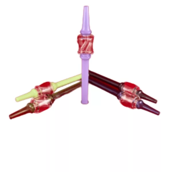 Three colorful plastic dab straws with red/purple, green/yellow, and blue/orange swirl patterns. NN1238.