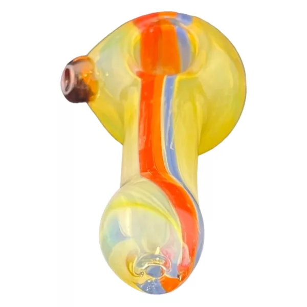 Handcrafted fumed glass pipe with vibrant swirl design and smooth finish. Perfect for any Rasta-themed collection.