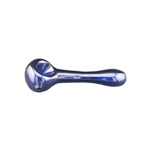 Sleek and modern blue glass pipe with long, curved stem and small, round bowl. Perfect for smoking enthusiasts.